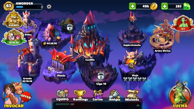 Pantalla inicial de Cunt Wars opiniones; islas, castillos. Seleccionar aventura