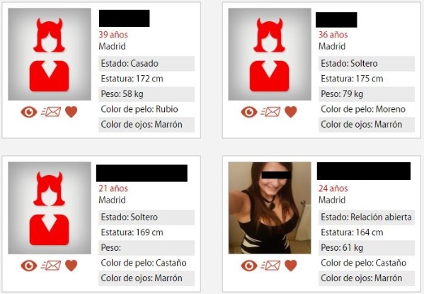 Vista de algunos perfiles de Follamigos opiniones con información personal