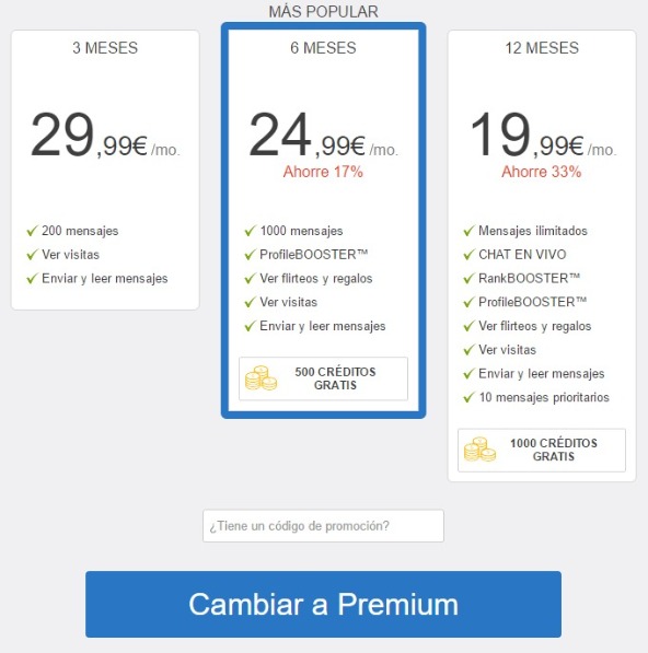 Cuadro de Precios de suscripción Victoria Milan Opiniones