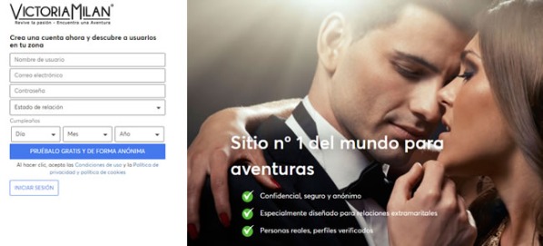 Cuadro de registro en Victoria Milán. Pareja de fondo.