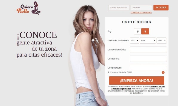 Aplicación par follar Quiero Rollo, registro.