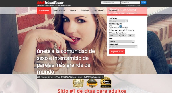 Pantalla inicial de Adult Friend Finder Opiniones